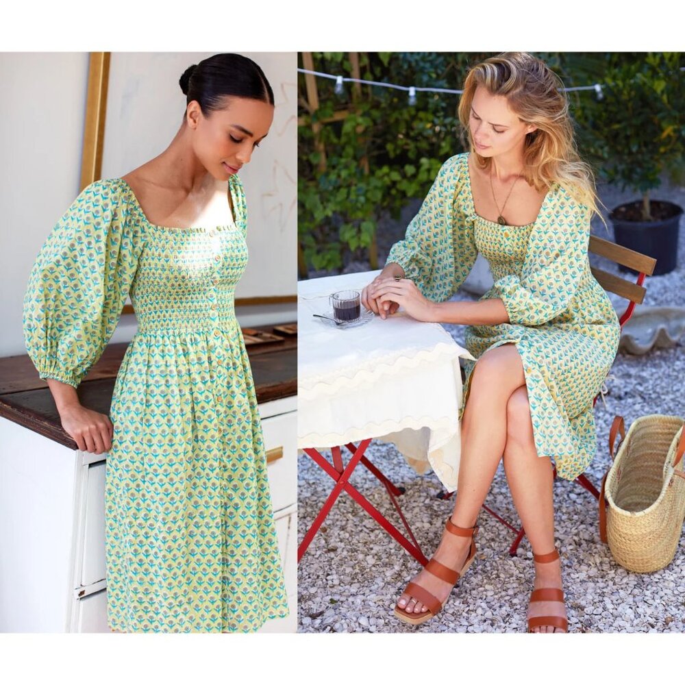 Emerson Fry Santiago 2 Long Sleeve Dress - Little Frances Celadon Organic Cotton